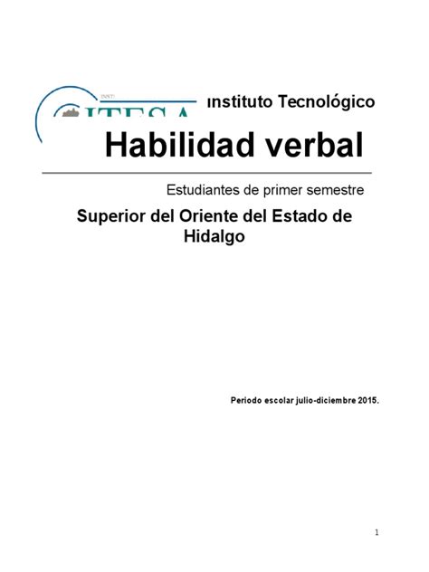 Cuadernillo De Ejercicios Sobre Habilidad Verbal