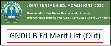 Gndu Bed Final Merit List Link Out Punjab Bed Admission Merit