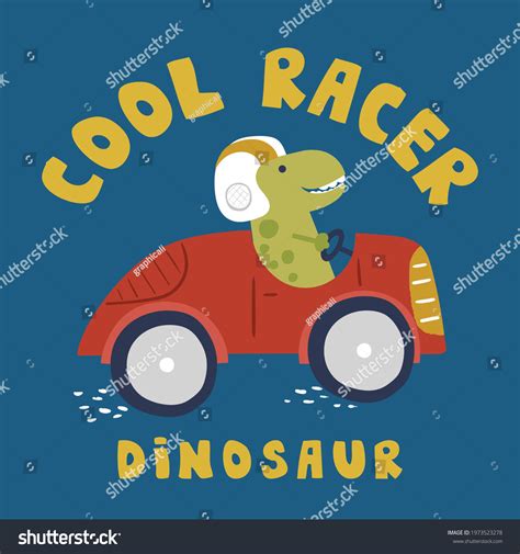 Cartoon Dinosaur Driving Vintage Race Car Stock Vector (Royalty Free ...