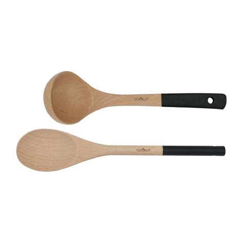 Set cuillère et louche en bois manche noir Art de la table Ustensiles