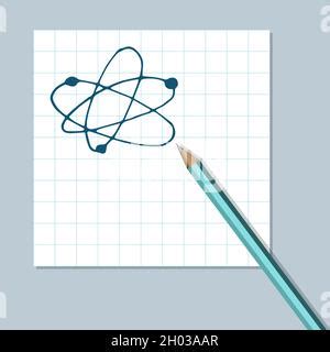 Cartoon Icon Of Doodle Atom Electrons Revolve Around Proton In Orbits