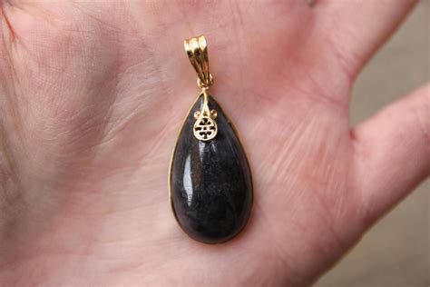 Vintage Black Jade Pear Shaped K Pendant Black Jade Pendant Black