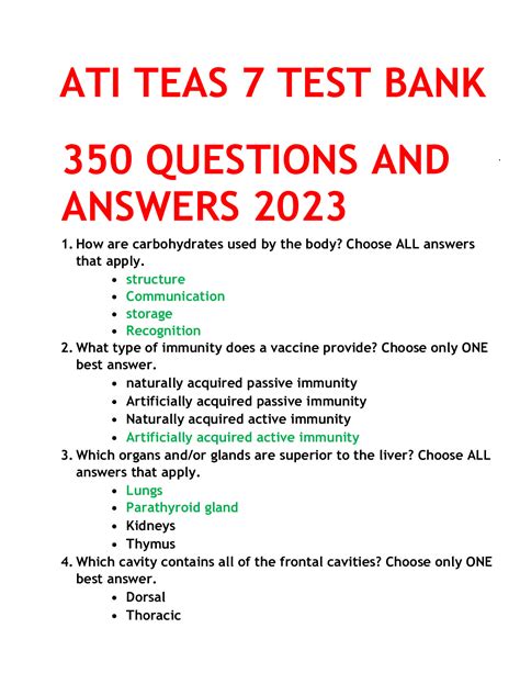 ATI TEAS 7 TEST BANK 2023 WITH ANSWER KEY AND EXPLANATION DocMerit