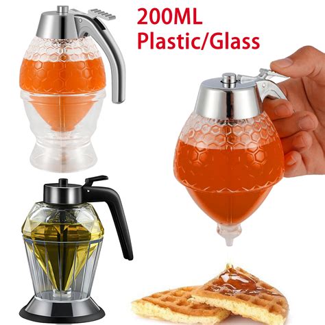 200ML Plastic Glass Honey Dispenser No Drip Syrup Dispenser With Stand