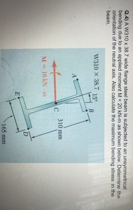 Solved Q 4 A W310 X 38 7 Wide Flange Steel Beam Is Chegg