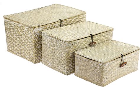 Amazon Hipiwe Set Of Wicker Storage Baskets With Lid Large