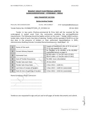 Fillable Online Tender Notice No HY M S TPT DFL3T5T 2013 14 Fax Email