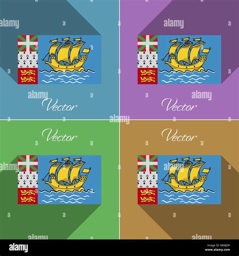 Flags Of Saint Pierre And Miquelon Set Of Colors Flat Design And Long