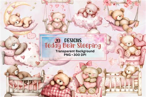 Sleeping Teddy Bear Clipart Graphic by JinnyStudio7559 · Creative Fabrica