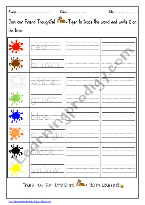 Free Printable Tracing Color Words