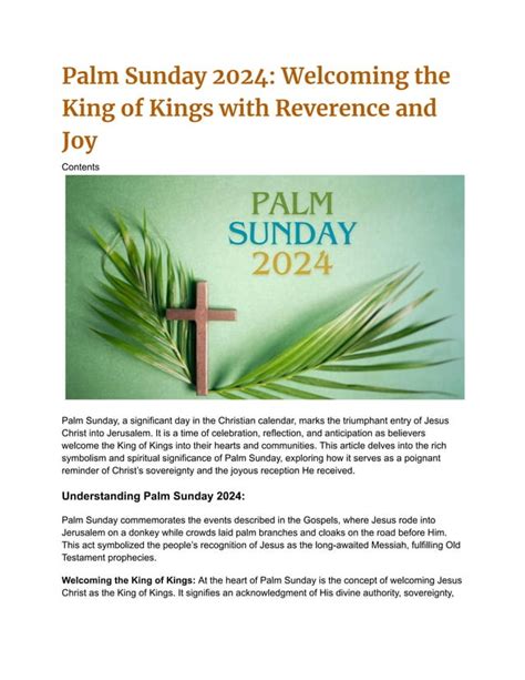 Palm Sunday 2024 Welcoming The King Of Kings Pdf