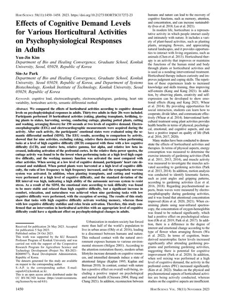 PDF Effects Of Cognitive Demand Levels For Various Horticultural