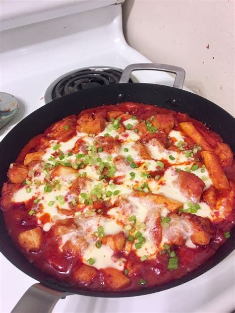 Homemade Korean Cheese Buldak With Tteokbokki Aka Fire Chicken With