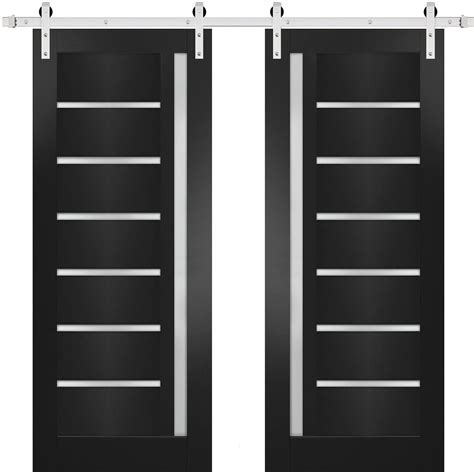 Sturdy Double Barn Door With Quadro 4088 Matte Black With Frosted