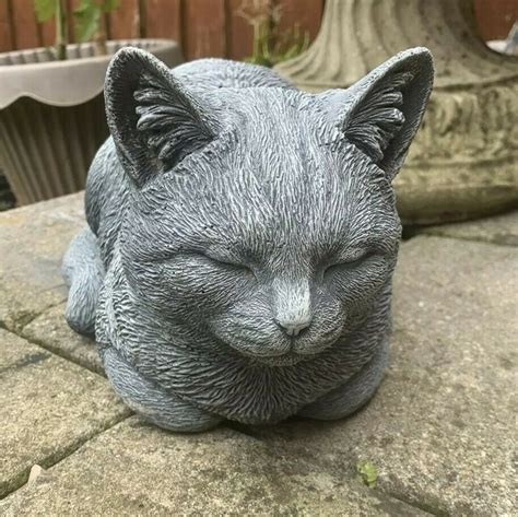 Garden Sleeping Cat Statue Outdoor Cat Sculpture Cement Cat Etsy