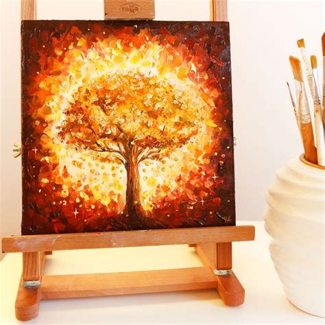 Money Tree Oil Painting Golden Tree Gold Tree Handmade Art - Inspire Uplift