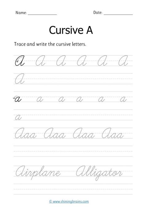 Cursive A - Free small a and capital A Cursive Writing Worksheet