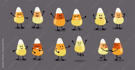 Set Of Candy Corn Characters Funny Merry Dancing Halloween Candies