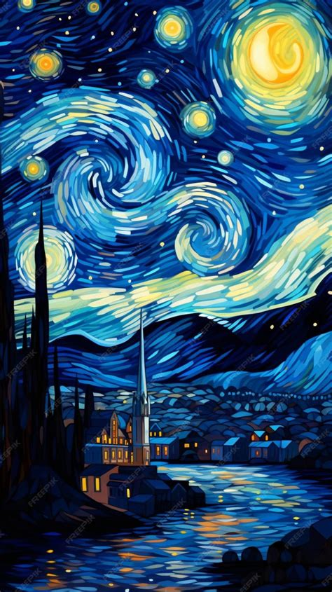 Estilo De Pintura De La Noche Estrellada De Van Gogh Foto Premium In