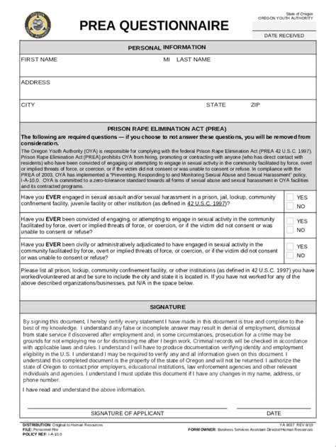 YA 8037 PREA Questionnaire Doc Template PdfFiller