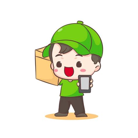 Mignon livreur adorable personnage de dessin animé Courrier portant un