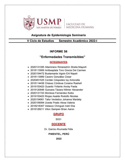 Informe Epidemio Sem Es Asignatura De Epidemiolog A