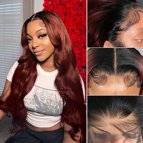 13x4 Ombre Reddish Brown Lace Front Wigs Human Hair 16inch