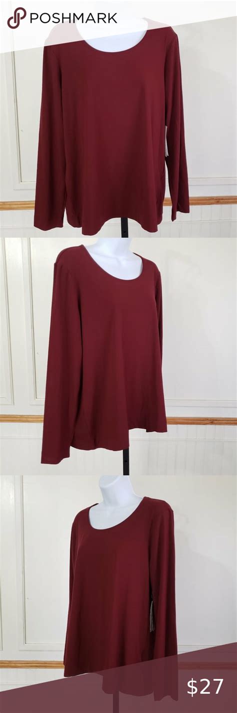 Chicos The Ultimate Tee Womens Sz L Long Sleeves Cranberry Touch Of