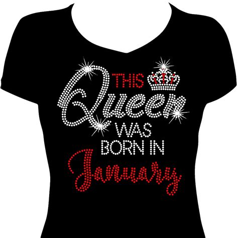 This Queen Was Born In January Bling Rhinestone T Shirt Etsy