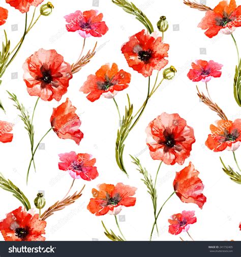 Poppy Watercolor Background Flowers Stock Vector 241732405 Shutterstock