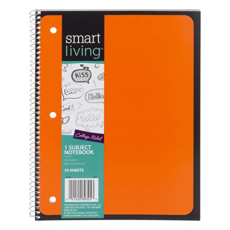 Save On Smart Living 1 Subject Notebook College Ruled 105 X 8 Inch