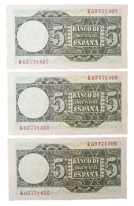 Espa A Trio Pesetas Billetes Elcano Sc Monedalia Es