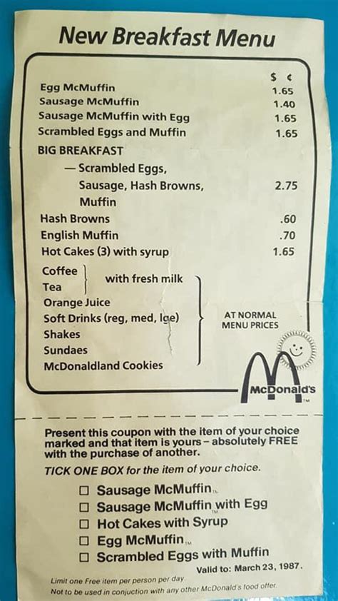 McDonalds Australia Breakfast Menu 1987 The Year It Debuted