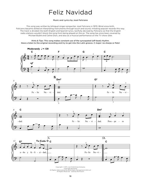 Feliz Navidad By Jose Feliciano Sheet Music For Really Easy Piano At