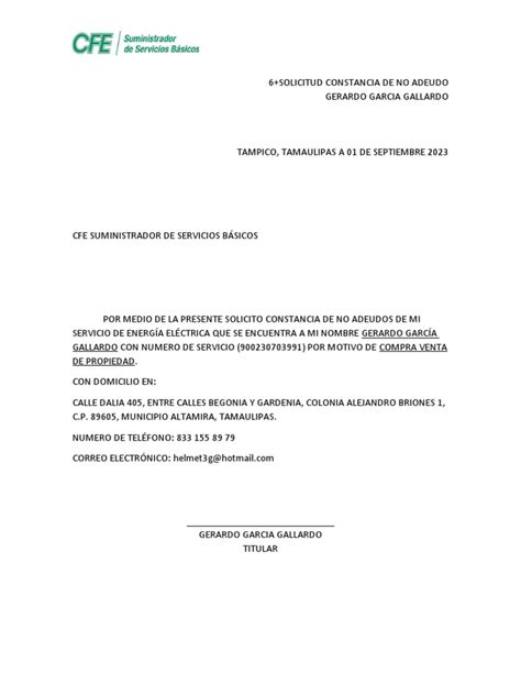 Solicitud Carta Cfe Pdf