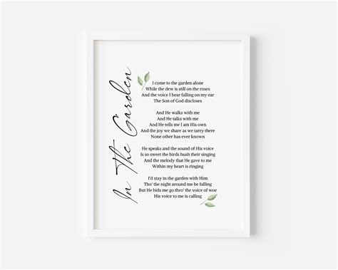 In The Garden Printable Hymn Lyrics Printable Hymns Etsy