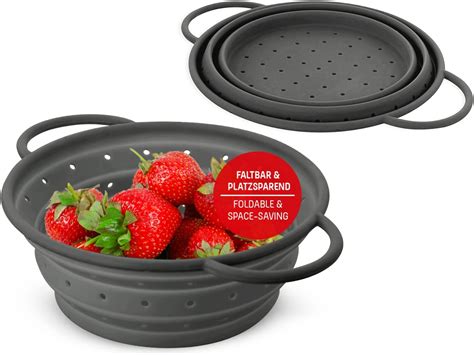 Coolinato Sieb aus Silikon faltbar 20 cm Grau Nudelsieb für Pasta