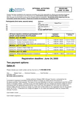 Fillable Online Aib Msu Registration Form Optional Activities2revised