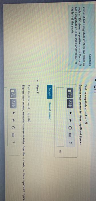 Solved Part E Constants Vector A Has A Magnitude Of 26 M And Chegg