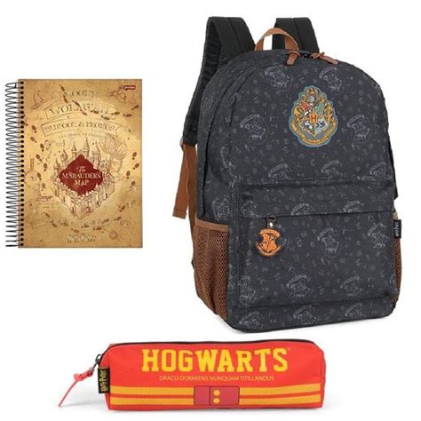 Kit Mochila Escolar Cinza Estojo Caderno Harry Potter Luxcel