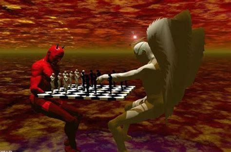 angel and devil playing chess painting - blacknailartphotography