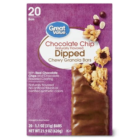 Great Value Chocolate Chip Dipped Chewy Granola Bars Value Pack 11 Oz 20 Count