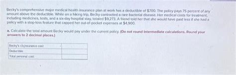 Solved Becky S Comprehensive Major Medical Health Insurance Chegg