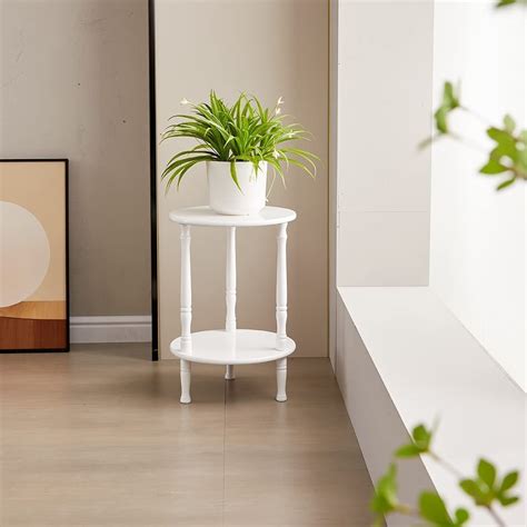 Dime Arts Shoppee Round Side Table 2 Tier End Tables For Small Spaces