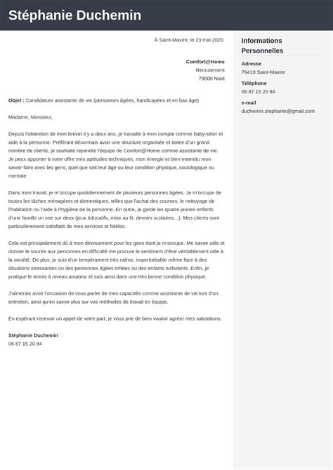 Lettre de motivation aide à domicile à la personne exemples