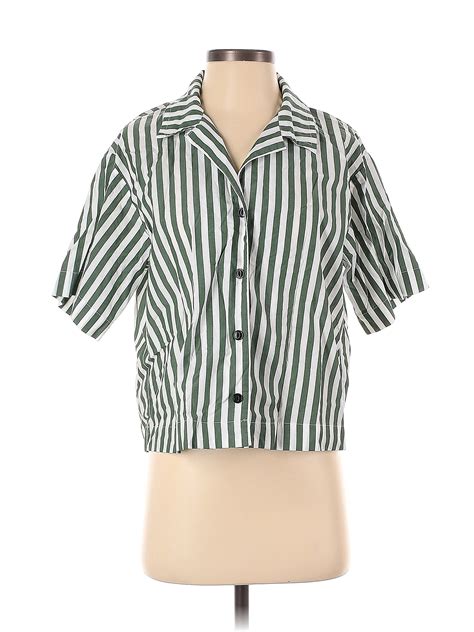 Rag And Bone 100 Cotton Stripes Green Short Sleeve Blouse Size Xxs 77