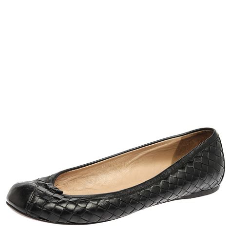 Bottega Veneta Black Leather Intrecciato Ballet Flats Size Bottega