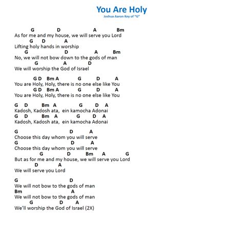 Chord Chart For You Are Holy By Joshua Aaron Messianic Chords