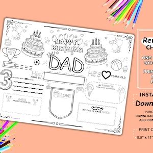 Happy Birthday Dad Coloring Page Printable All About Dad Fill In