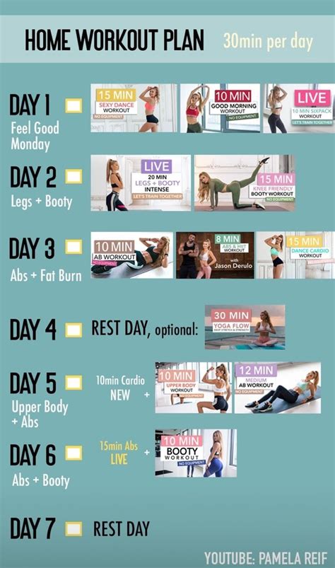 Pamela Reif Workout Plan Week 7 30 Min Per Day Workout Plan Weekly